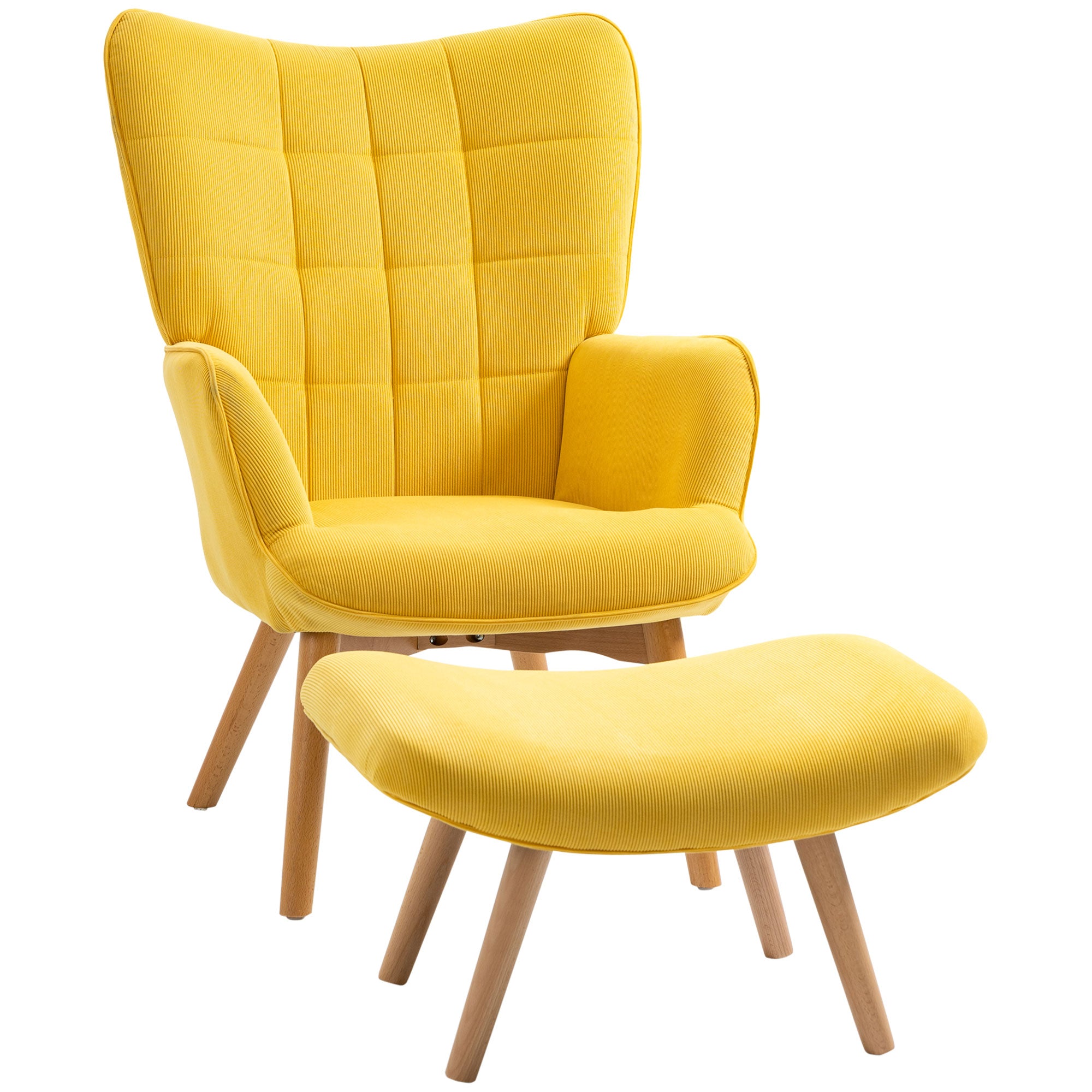 Lænestol med Skammel i Fløjl – Elegant Gul Design