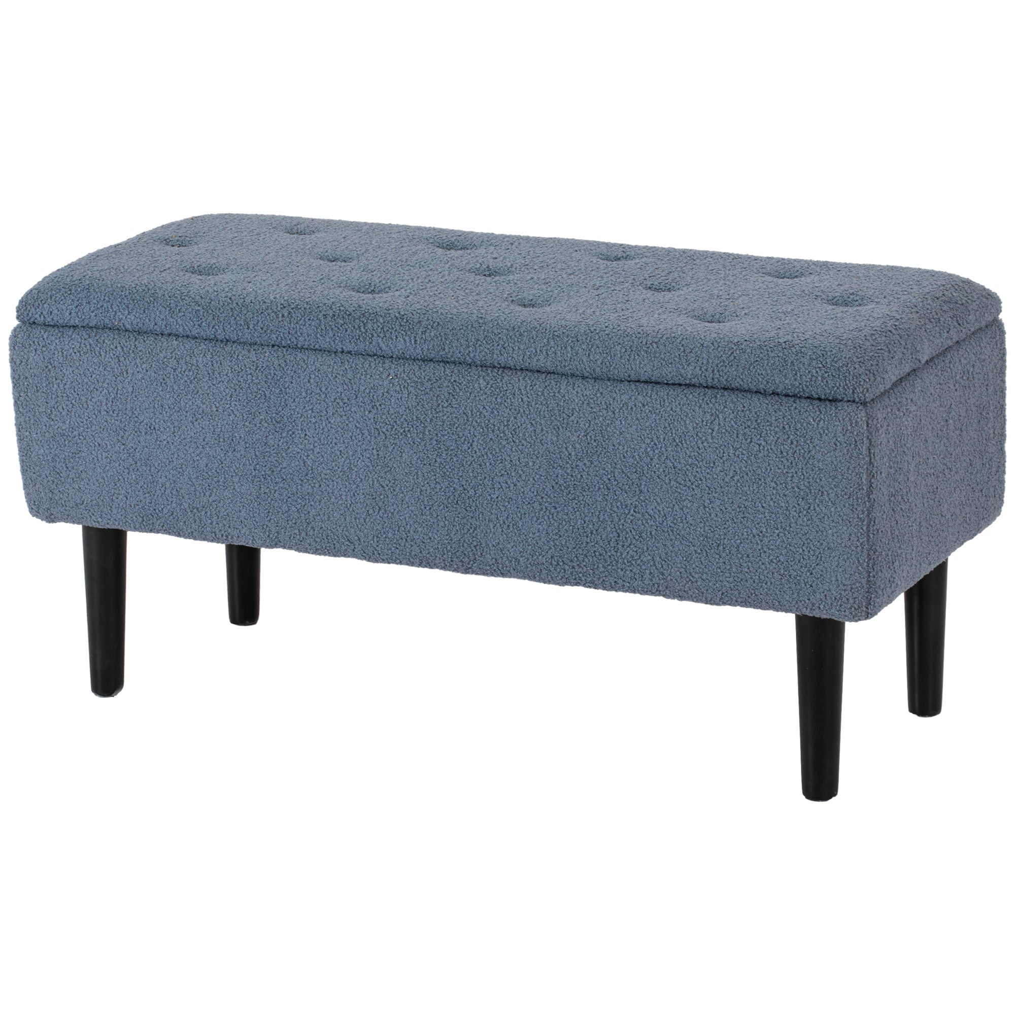 Polstret Opbevaringsbænk Cashmere-look Op Til 120 Kg Naturtræsstel 95 X 38 X 45 Cm Blå  4255633573629