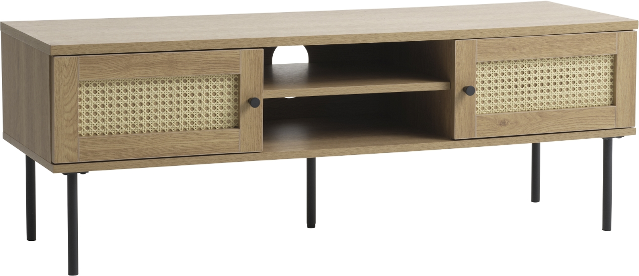 Elegant TV-bord i natur egetræ med rattan - Pensacola