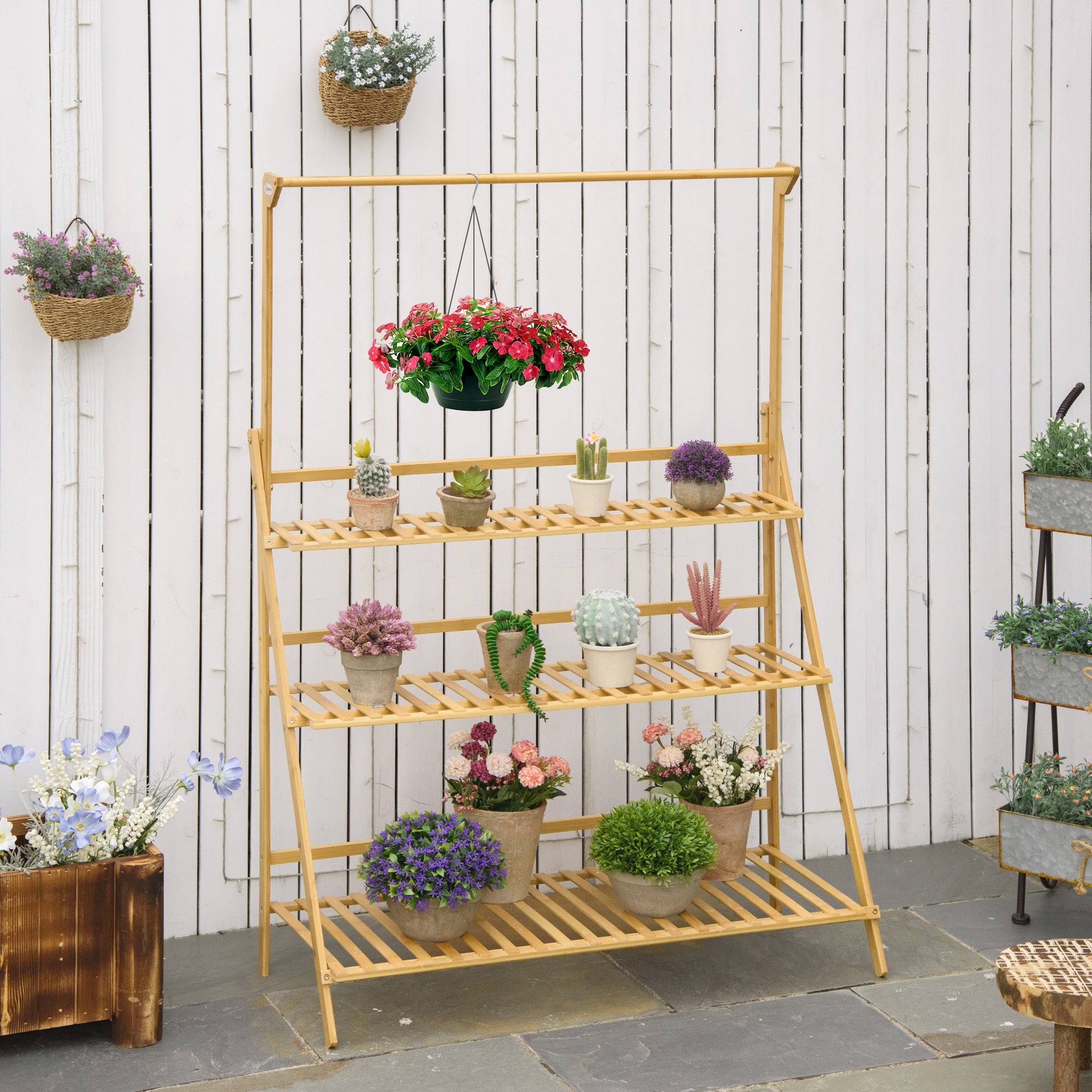 Justerbar Træ Blomstertrappe til Indendørs og Udendørs Brug