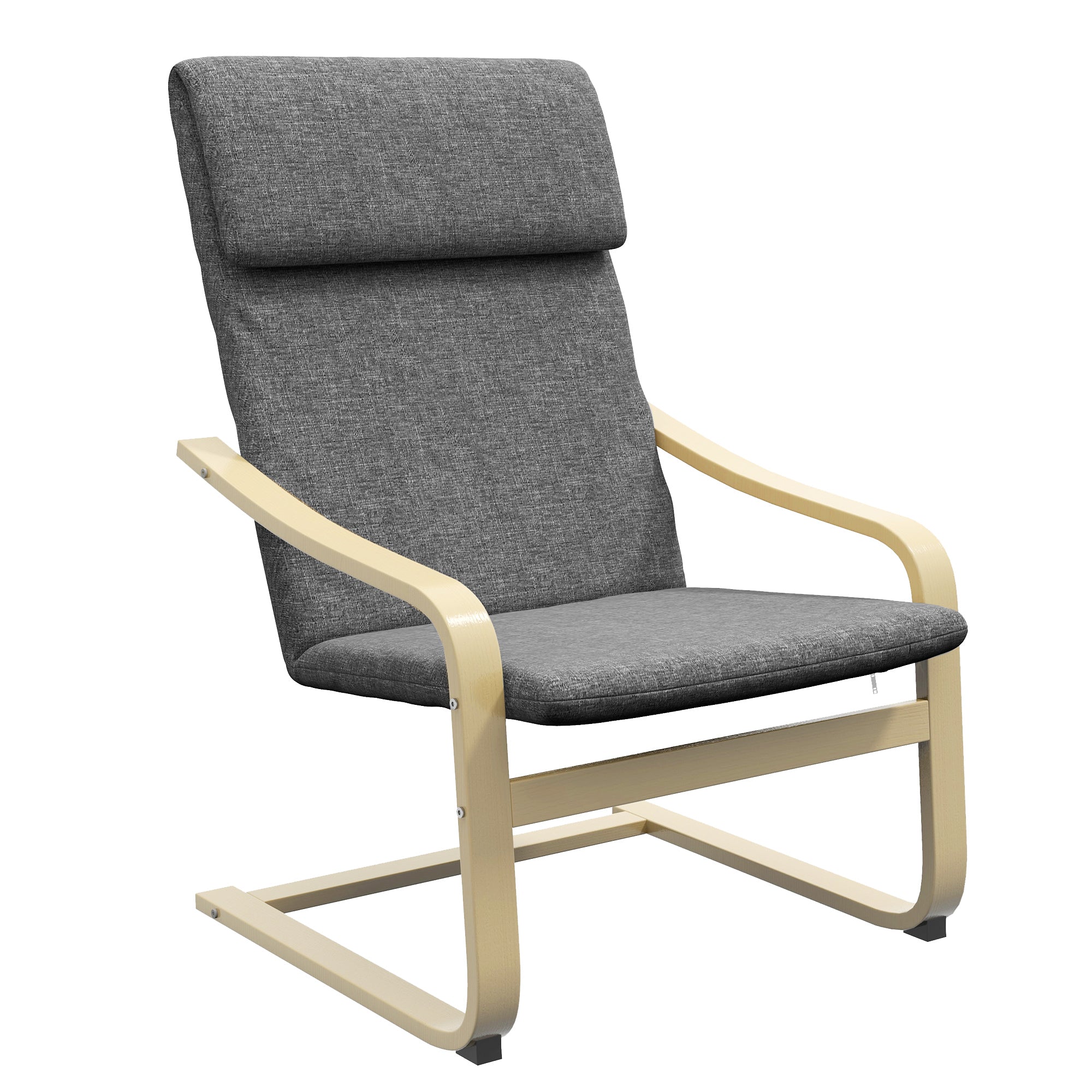 Elegant Lænestol med Nakkestøtte og Armlæn i Grå Linnedlook