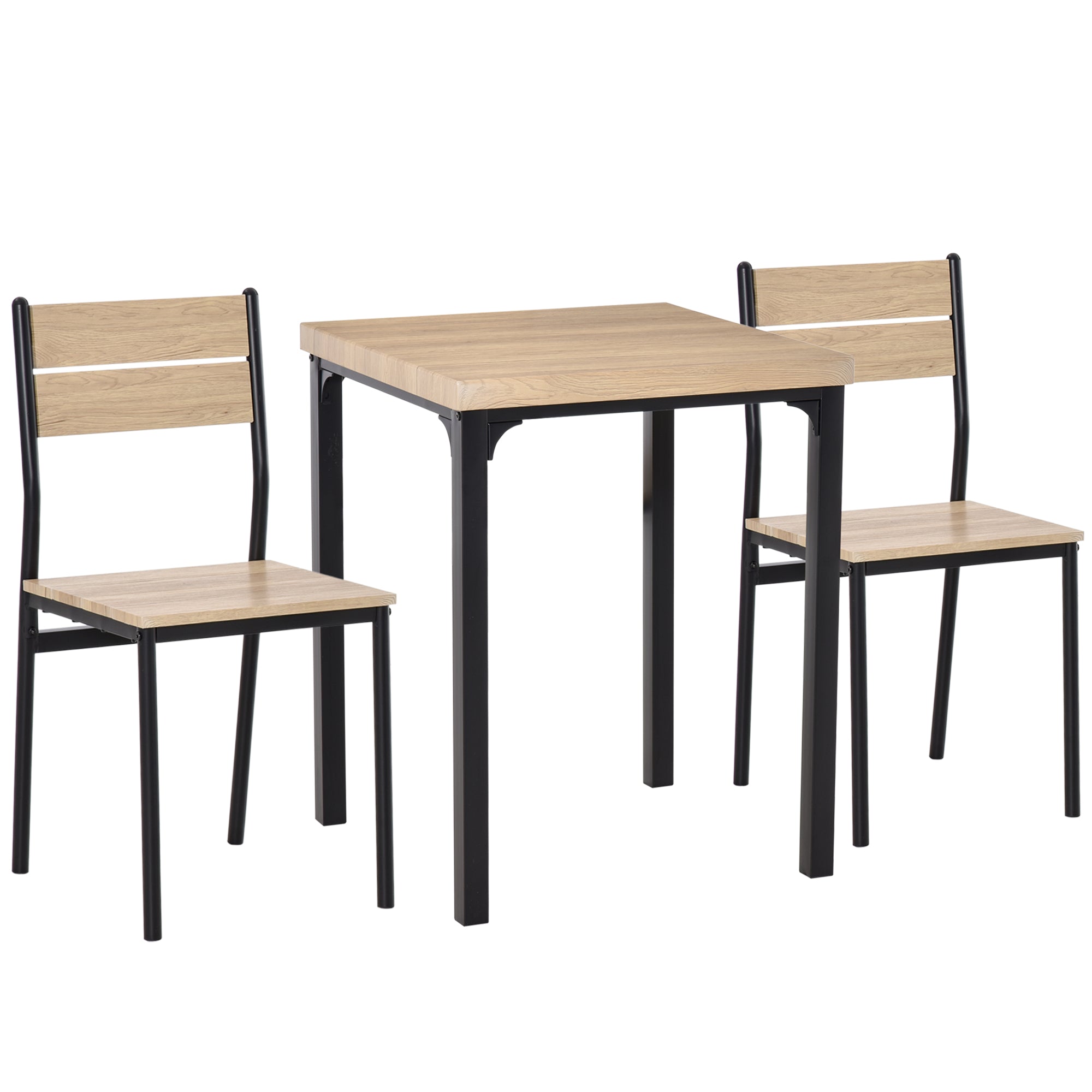 3-delt Spisebord Køkkenbord Med Stole Sæt Naturtræ  Sort Med 1 Bord  2 Stole  4250871266586