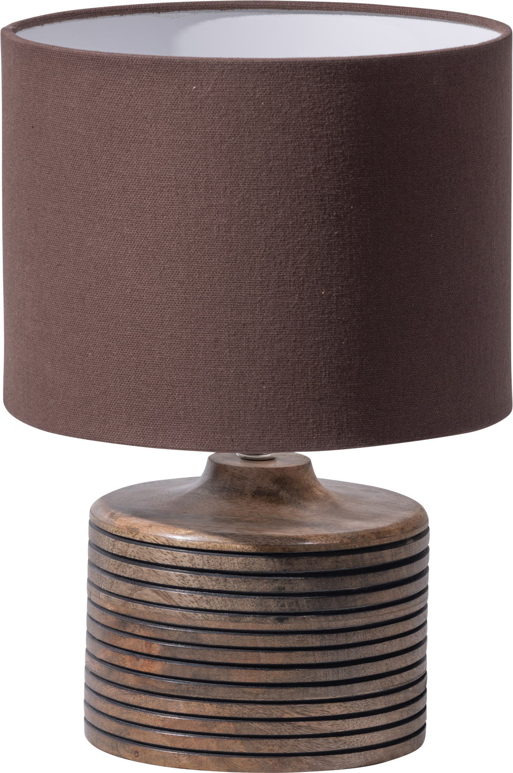 Bordlampe Woood Collection Menzo Mango Træ Med Håndskåren Fod Og Varm Brun Lampeskærm ø25 H35 Cm  8714713198528