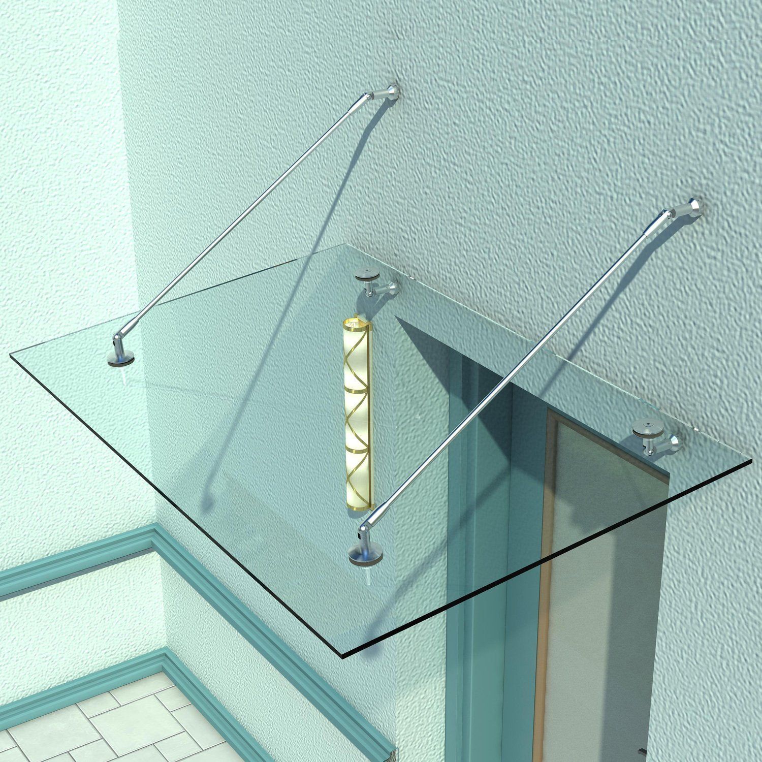 Dørbaldakin i Hærdet Glas med Rustfrit Stål - 150 x 90 cm