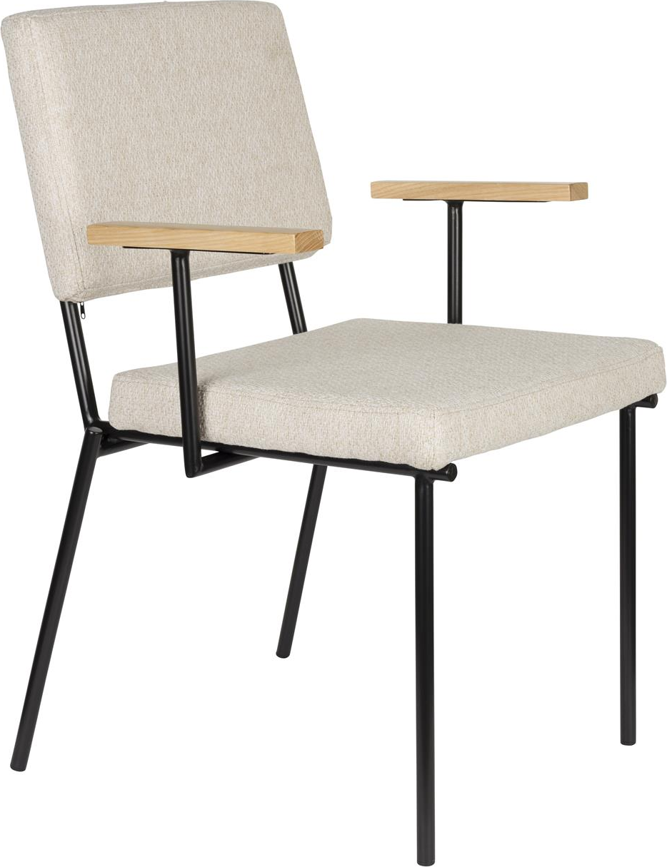 Zuiver Fellow Spisebordsstol Med Armlæn Lysgrå Polyester Sort Stel Sæt Af 2  8718548092747