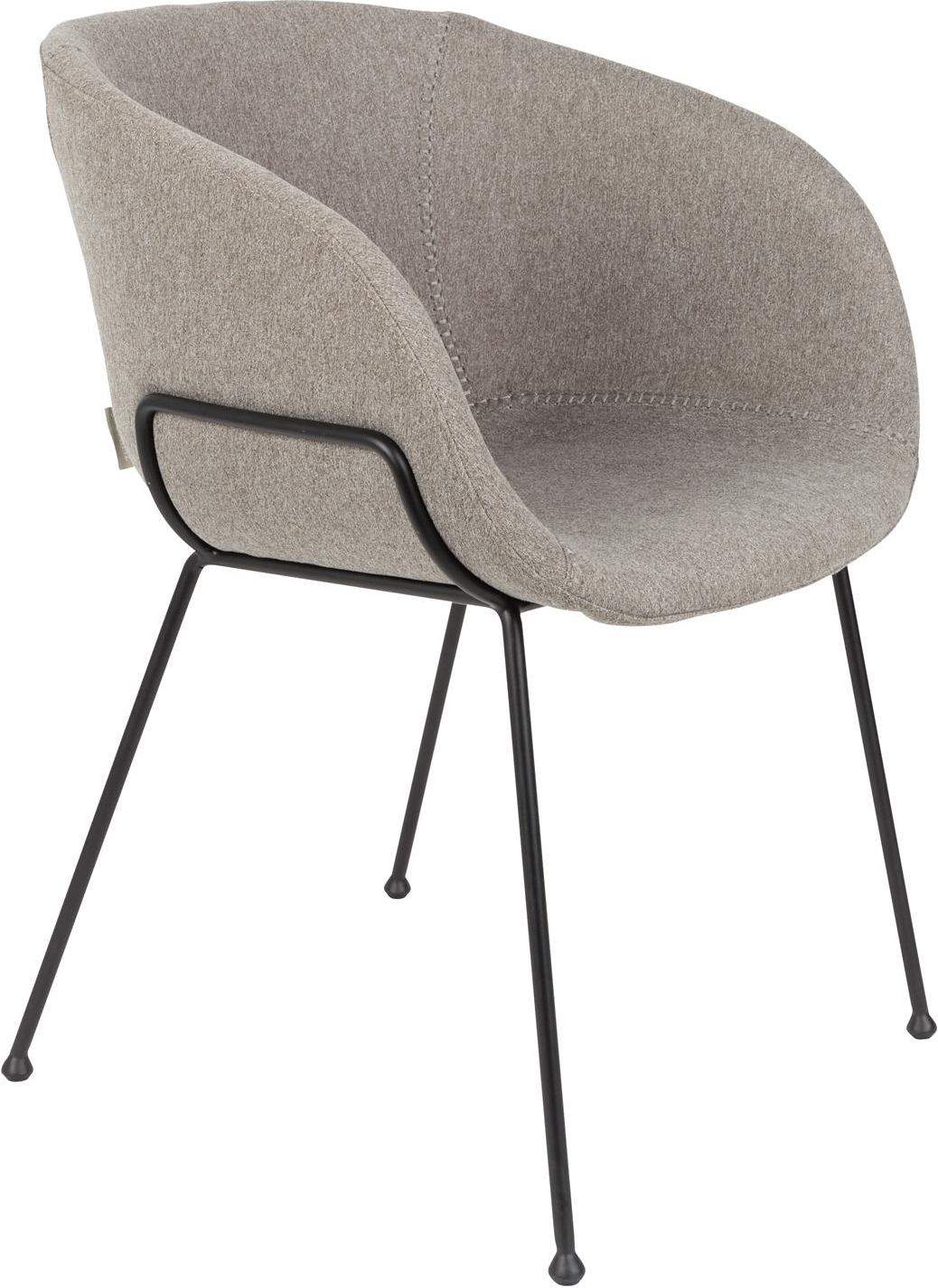 Zuiver Feston Spisebordsstol Med Armlæn  -  Polstret Spisestuestol I Stengrå Polyester Og Sort Stålramme  8718548037281