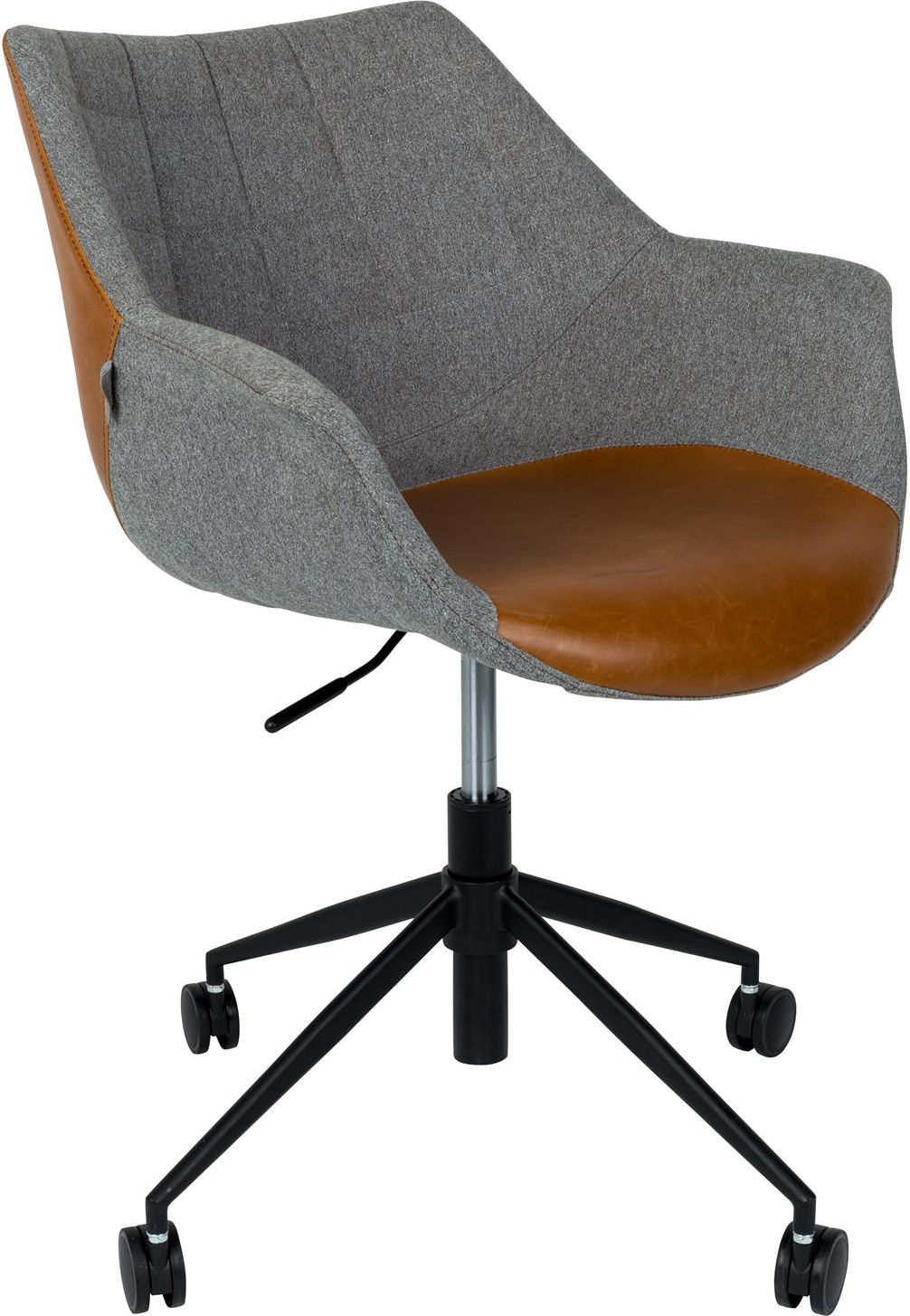 Kontorstol Arbejdsstol Zuiver Doulton Mørkegrå Polstret Stof Pu-læder Justerbar Armlæn Hjul H79xb67xl63 Cm  8718548031425