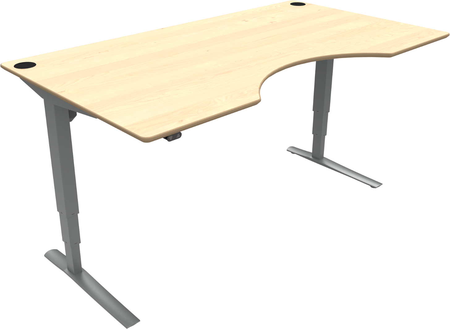 To-bens Hæve-sænkebord Skrivebord Zennord Riserest 501-43 Med Centerudskæring 180x100 Cm Natur Ahornsølv  5704142141045|570414
