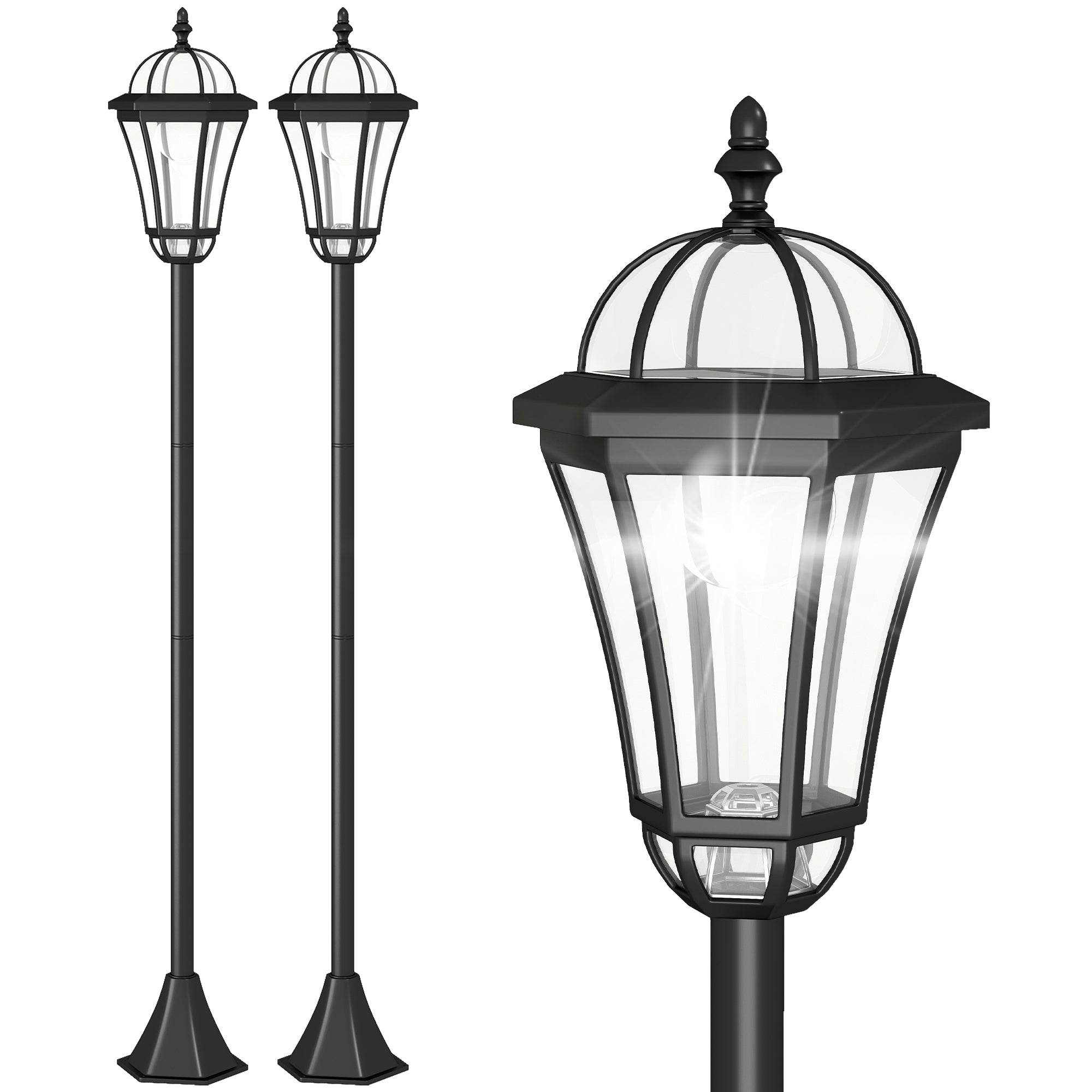 Solcelledrevet Havelanterne Sæt Med 2 Vejrbestandig Stilampe 129 Cm Høj Med Led 6 Timers Lys Ip44 Solcellelampe Til Udendørs Brug Sort  4250871298655