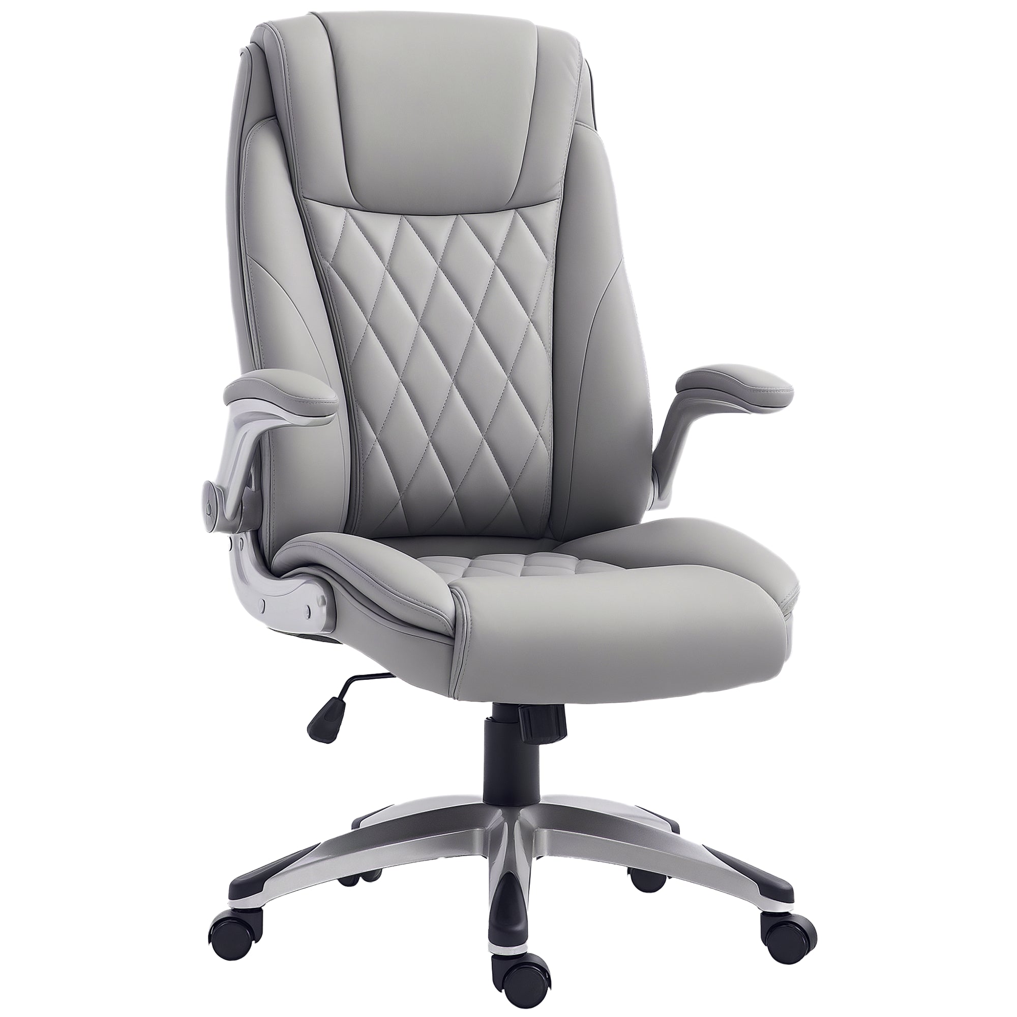 Kontorstol Ergonomisk Drejestol Computerstol Med Vippefunktion Højdejusterbar Med Nakkestøtte Og Polstrede Armlæn Kunstlæder Grå 70 X 71 X 113 - 121 Cm  4250871278893