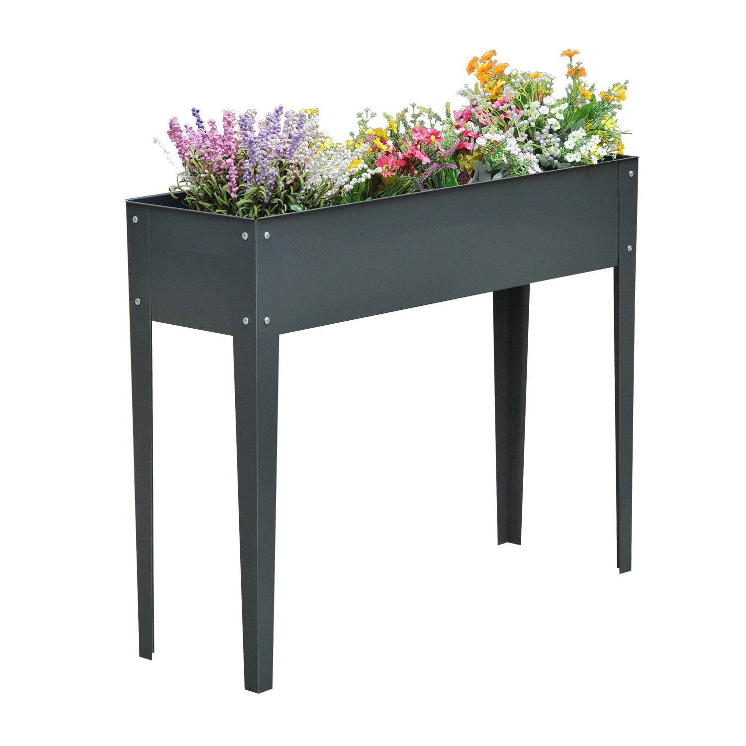 Højbed I Solrigt Urtebed Plantekasse Med 3 Drænhuller Blomsterkasse Med Fødder Metal 100 X 30 X 80 Cm  4250871294350