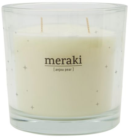 Duftlys Meraki Advent ø125?h12 Cm  -  Hvidt Stearinlys Med Anjou Pære  Kardemomme Duft Tre Væger Op Til 90 Timers Brændetid  5707644859845