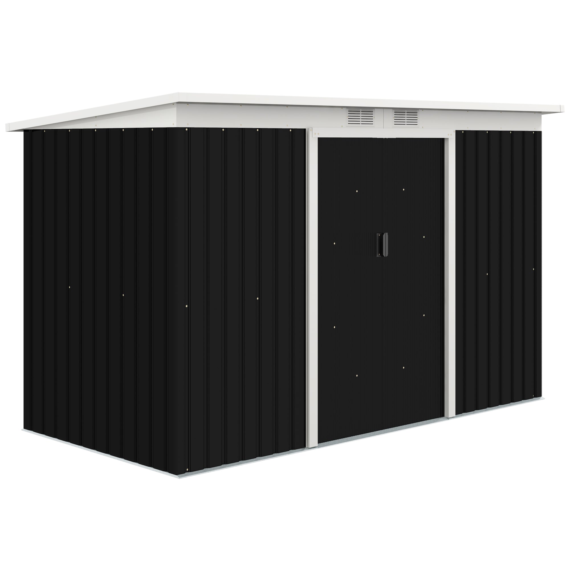 Haveskur Redskabsskur Med Skydedør Ventilationsvindue Skråtag Udendørs Stål Mørkegrå 280 X 130 X 172 Cm  4250871292691