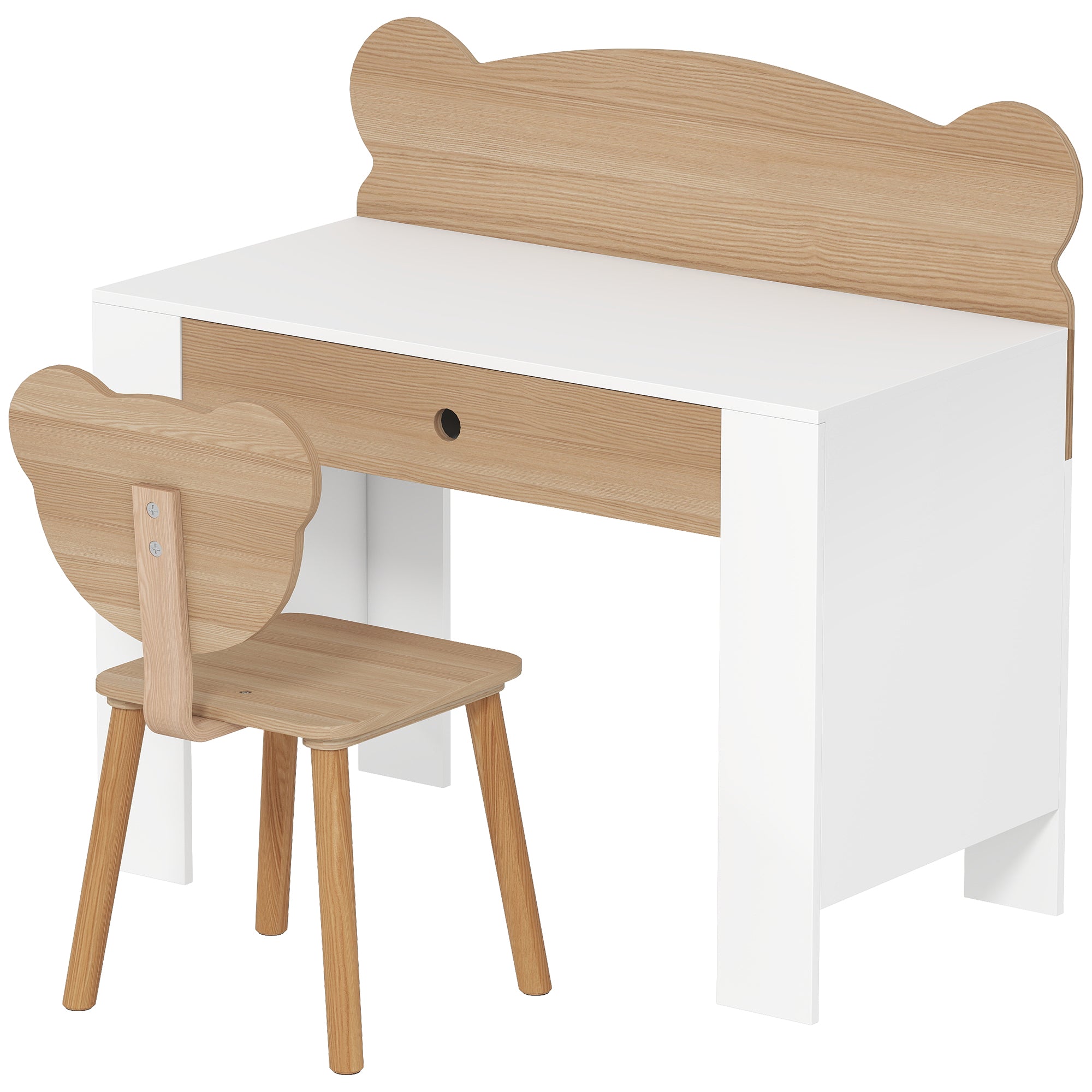 Børneskrivebordssæt med Bjørneformet Design og Stol