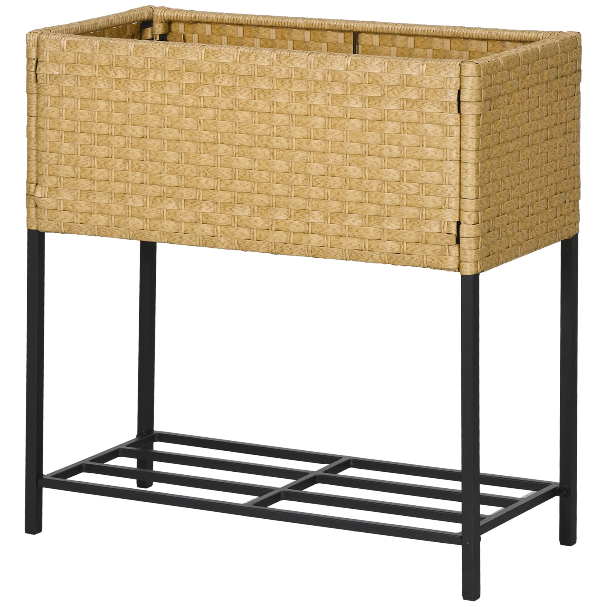 Højbed Blomsterkasse i Metal og Polyrattan - Sandfarvet