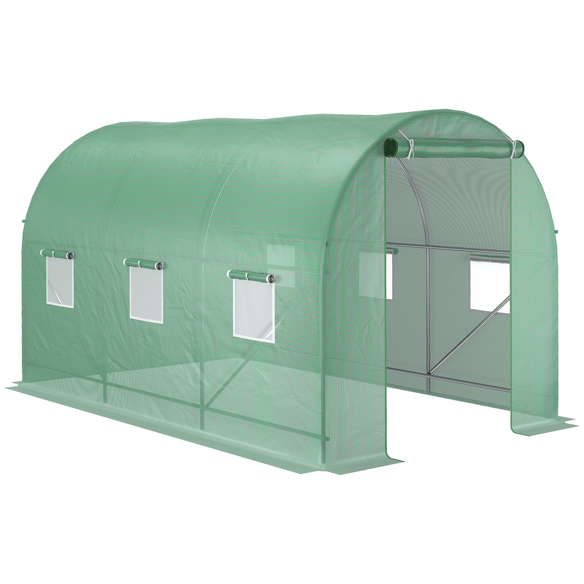 Plastdrivhus 350x200x200 cm med Dør og 6 Vinduer - Grøn