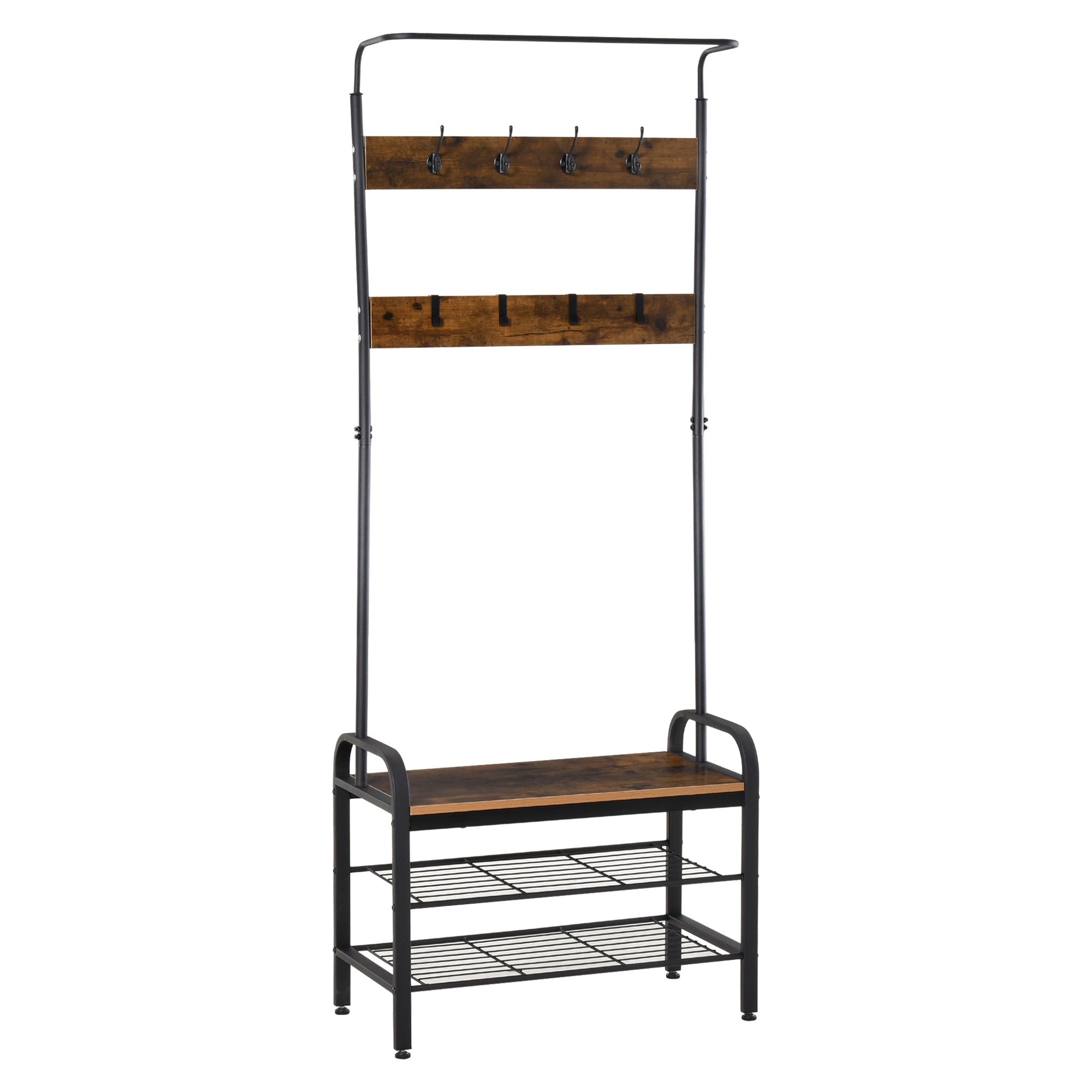 Knagerække Skohylde Tøjstativ Med 8 Knager 2 Hylder Mdf Sort 72 X 34 X 185 Cm  4250871277766