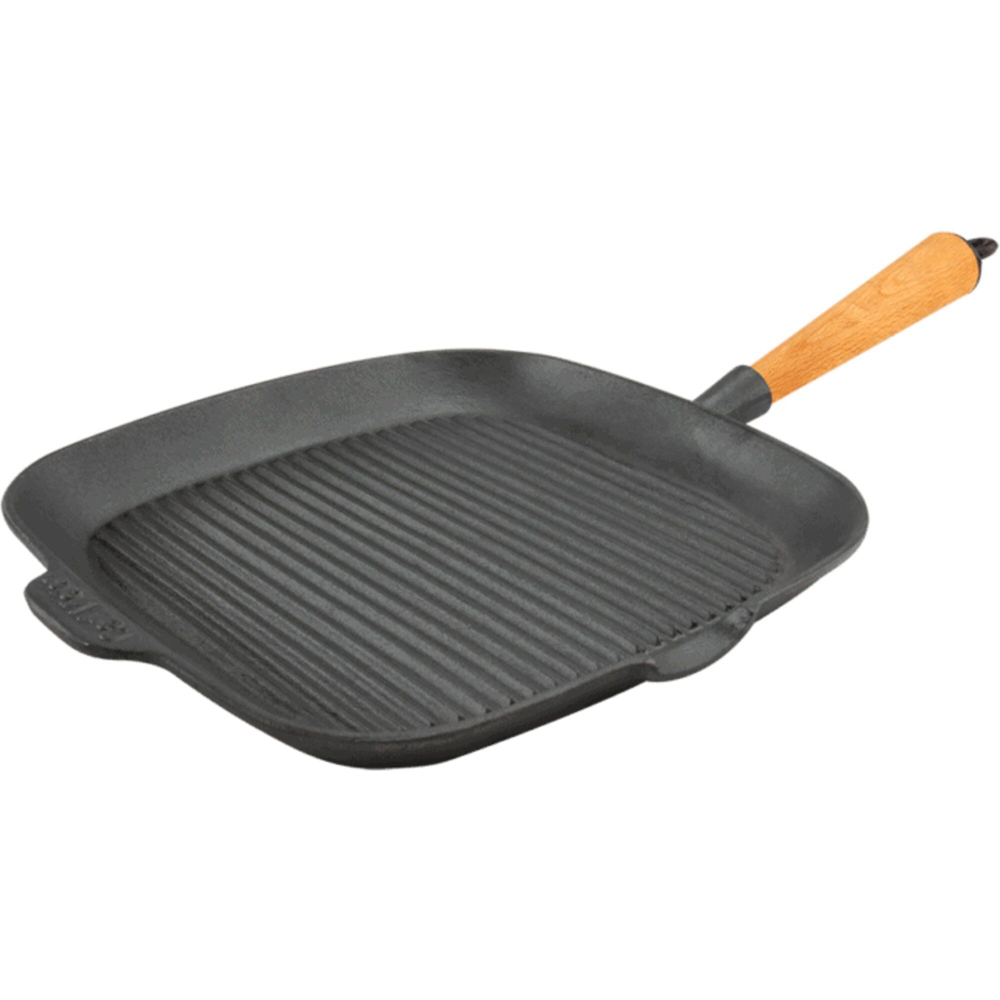 Grillpande I Støbejern 28x28 Cm Håndtag Af Bøg  7350013822292