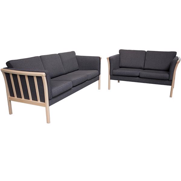 Denver Sofasæt 32 - Grå Stof - Lakeret Bøg på tilbud!