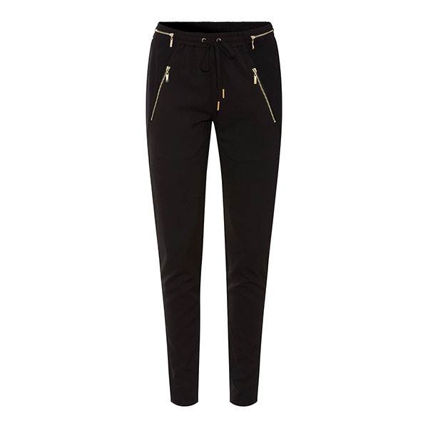 Elegant casual bukser med guld lynlås - Rue De Femme
