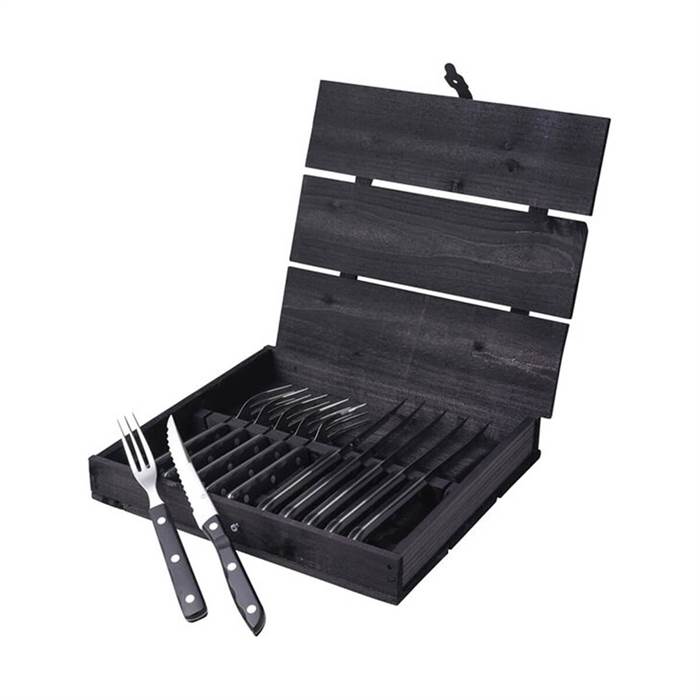 Gense Old Farmer Steak-grillbestik 12 Dele - Sortstål