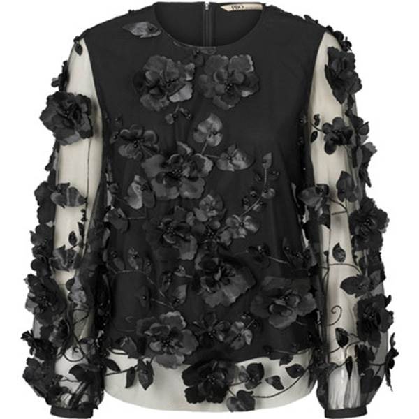 Elegant PBO Giron Bluse - Sort med transparente ærmer